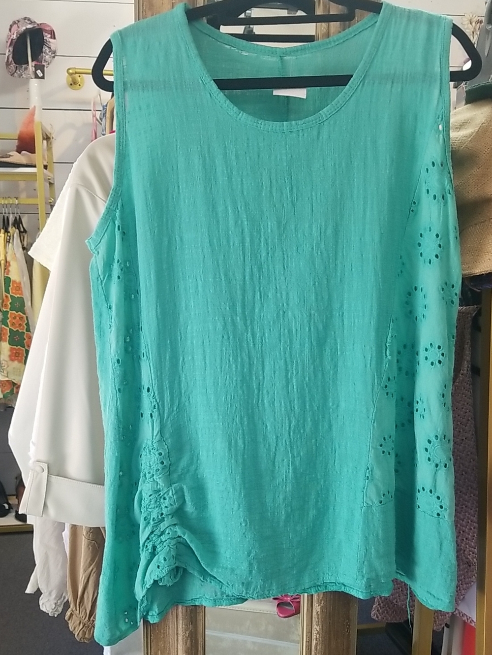 Sleeveless Eyelet Accent Tank Top - Turquoise
